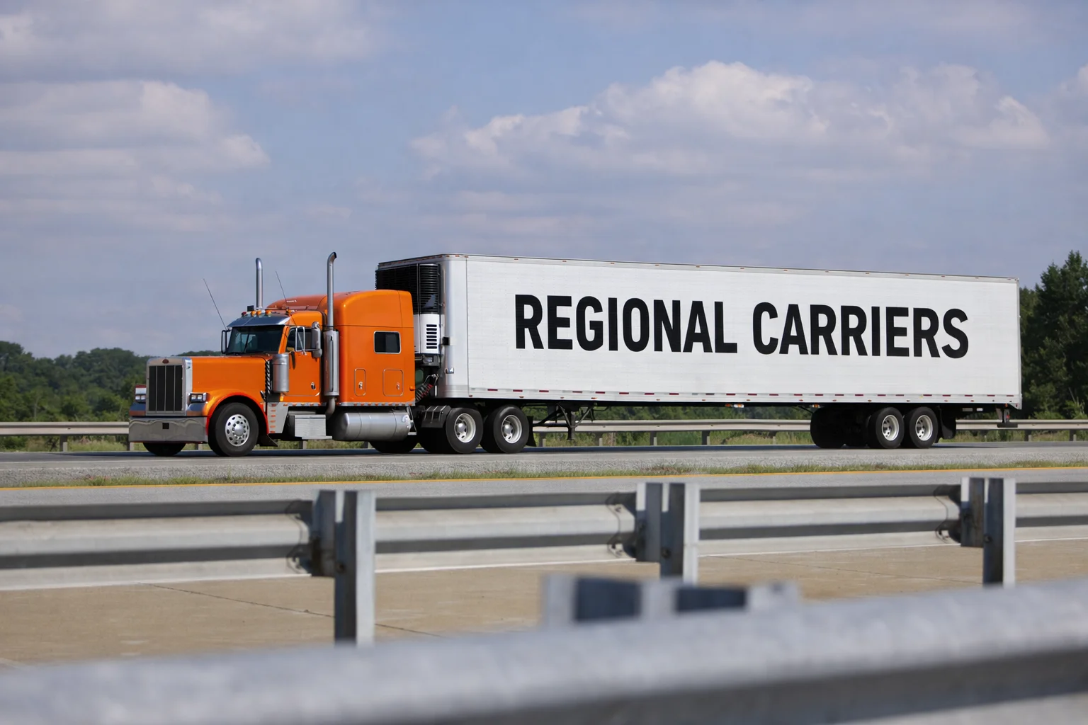 A semi-truck with a trailer that reads Regional Carriers